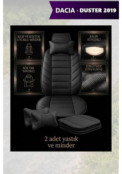 Dacia Duster 2019 Uyumlu Lüks Premium Siyah Renk 2 Adet Minder Ve Yastık
