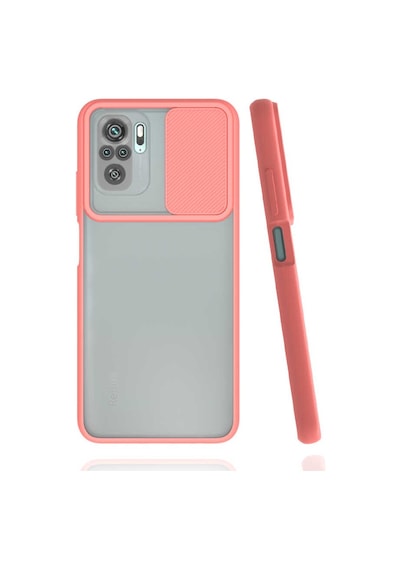 Noktaks - Redmi Note 10s Uyumlu - Kılıf Slayt Sürgülü Arkası Buzlu Lensi Kapak - Pembe Açık Pembe Açık