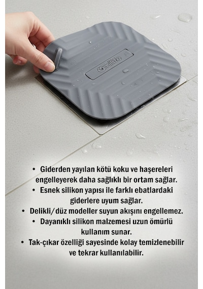 2'li Set Gri Kare Silikon Gider Koku Önleyici Kapak Ve Evye Lavabo Süzgeci