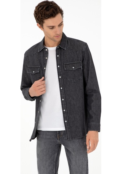 Cacharel Antrasit Regular Fit Jean Gömlek Gri