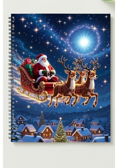 Noel Baba A5 Metal Spiralli Çizgisiz Karton Kapak Noel Baba Defter Çok Renkli