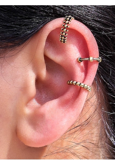 Vintage Antik 3'lü Deliksiz Ear Cuff Ayarlanabilir Kıkırdak Küpe Seti Eukk6 Sarı