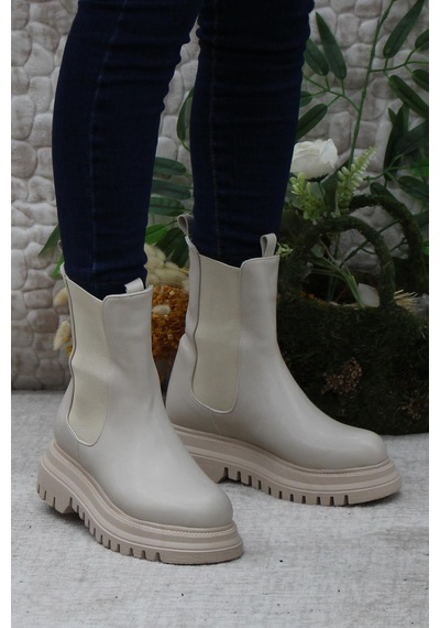 Mehmet Mete 351028 Bej Fashion Yiğimi Lastikli Sıcak Astar Kadın Bot 001