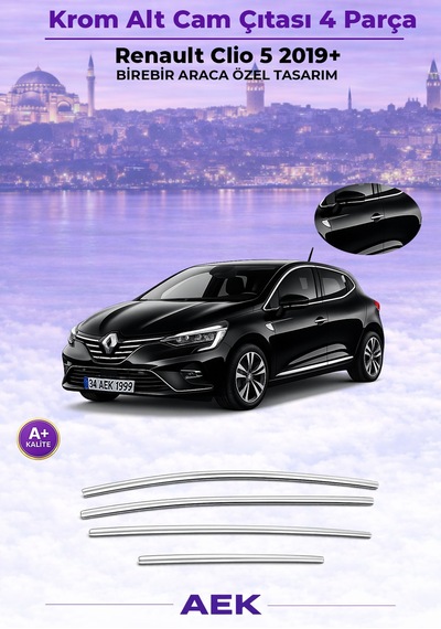 Renault Clio 5 Cam Çıtası 2019- Paslanmaz Çelik 4 Parça
