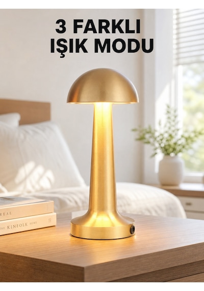 Şarjlı Dimmerli Led Masa Lambası 4-8 Saat Aydınlatma Yeni Nesil Altın - Beyaz