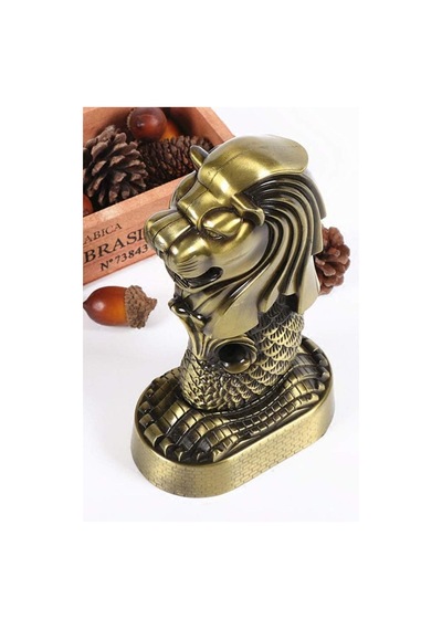 Vintage Metal Singapur Merlion Biblo Antik Bronz 16 Cm