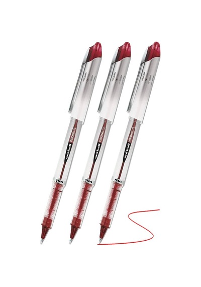 Kırmızı Pilot Kalem Ub-200 Vision Elite 0.8mm 3 Adet Uniball Pilot Kalem 0.8 Mm Roller Uçlu Pilot Kalem İnce Uçlu Likit Kırmızı