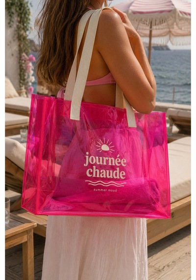 Hig Home Su Geçirmez Şeffaf Plaj Çantası Büyük Boy Kadın Deniz Havuz Omuz Çantası Pvc Şeffaf Çanta Beach Bag Pembe