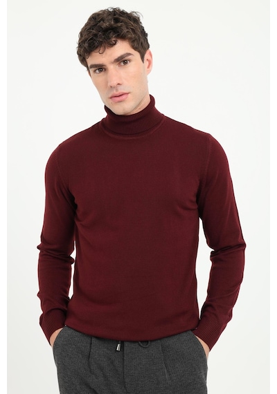 Dufy Erkek Slim Fit Tam Balıkçı Yaka Bordo Triko-16904