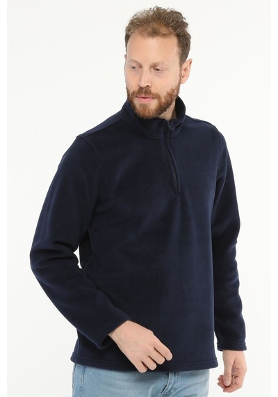 Uniprom Erkek Normal Kesim Dik Yaka Yarım Fermuarlı Polar Sweatshirt Lacivert