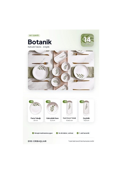 Botanik Yeşil Kamelya 14 Parça 6 Kişilik Kahvaltı Takımı Diğer