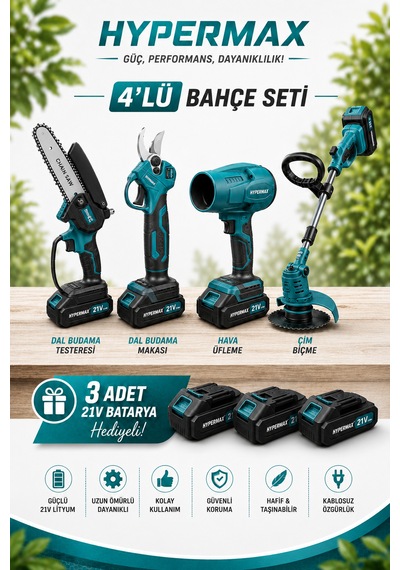 Bahçe Bakım Seti Çim Biçme Makinesi Hava Üfleme Makinesi Dal Budama Makası Ve Budama Testeresi
