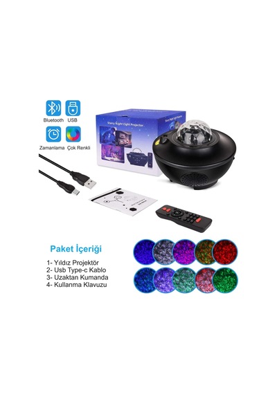 Hymark Led Yıldız Bluetooth Hoparlör Usb Projektör Okyanus Dalgas