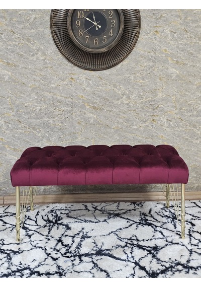Zafir Gold Tel Ayaklı 90 Cm Puf Bench - Puf - Bench - Kasalı Oturak - Oturak - Yatak Ucu Puf Bordo