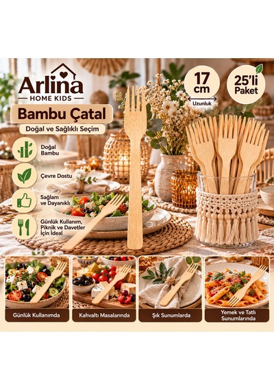 Lüx 17 Cm Bambu Çatal 25li Paket Ahşap