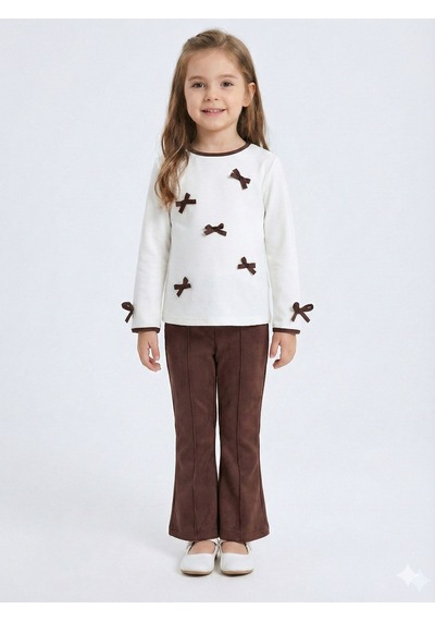 Xo Kids Pelerin Detaylı Kız Çocuk 3lü Alt Üst Takım 4-10 Yaş 4406 Ekru