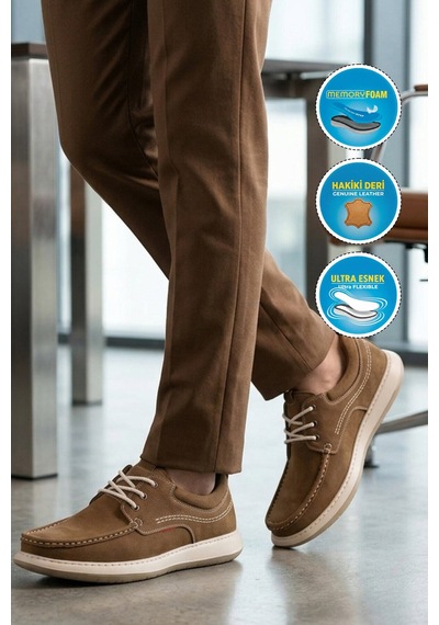 Voyager Erkek Kum Nubuk Memory Rahat Taban Hakiki Deri Bağcıklı Smart Casual Ayakkabı 6502 M Bej