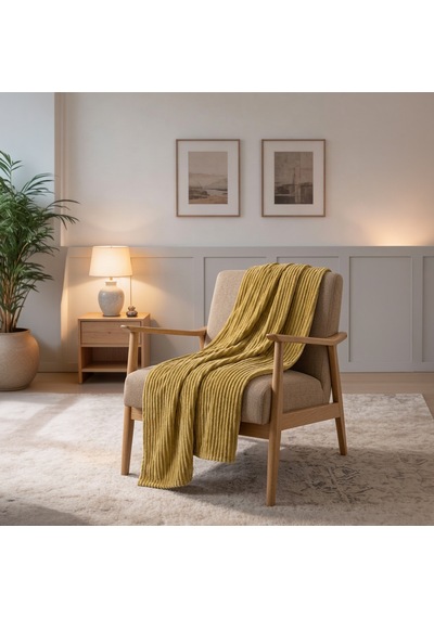Maxstyle Çizgili Vizon Tek Kişilik Polar Battaniye Hardal 150x220 Cm Renkli