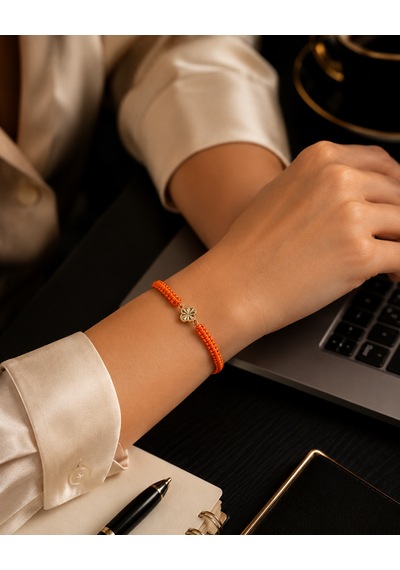 Seven Kuyumculuk 14 Ayar Altın Van Cleef Model Şans Yoncası Makrome Bileklik Turuncu