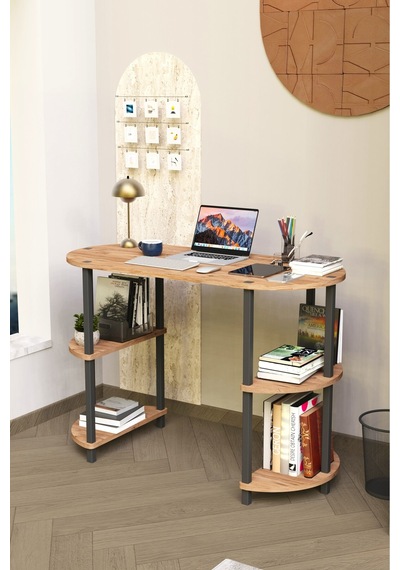 Soft Oval Çalışma Masası Çok Raflı Bilgisayar Masası Modern Ofis Ve Ev Çalışma Masası Meşe Soft Oval Çalışma Masası Çok Raflı Bilgisayar Masası Modern Ofis Ve Ev Çalışma Masası Meşe