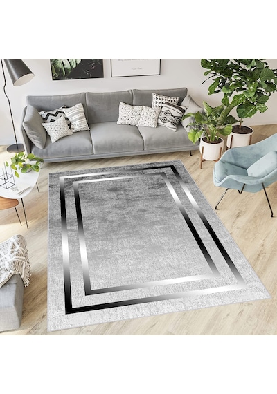 Rovigo Home Dijital Baskı Yıkanabilir Kaymaz Taban Salon Halısı Rvg1853-sm334 Gri