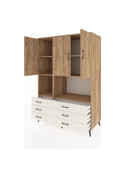 Kronos Dolap 6 Raflı 6 Çekmeceli 3 Kapaklı 132x59x195 Çam-çam... Çam