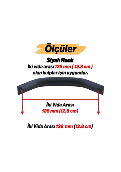 Şahin Siyah Metal Kulp 128 Mm 12.8 Cm Mobilya Çekmece Mutfak Dolabı Dolap Kulpları Kulbu Kulpu Siyah