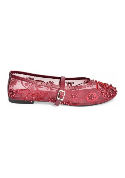 Fox Shoes Y726330115 Bordo İnci Detaylı File Kadın Babet