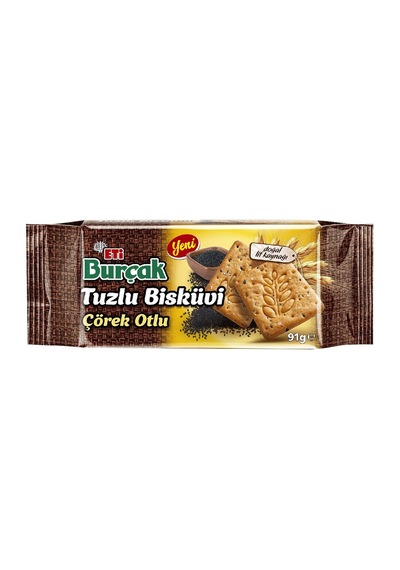 Eti Burçak Çörekotlu Bisküvi 91g - Tuzlu Lezzet 4'li Avantaj Paketi - 4 Adet Tarı