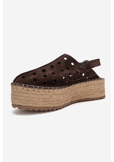 Luvishoes Fraga Kahverengi Süet Hakiki Deri Kadın Hasır Dolgu Taban Sandalet Kahverengi