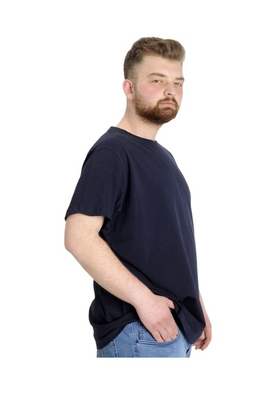 Mode Xl Büyük Beden Likralı T-Shirt Bisiklet Yaka 20149 Lacivert 001