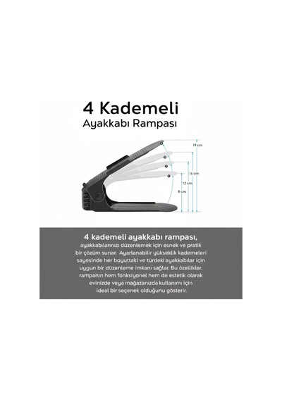 Ayakkabı Düzenleyici Rampası 10 Adet I Ayakkabılık İçi Yerden Tasarruf Sağlayan Ayakkabı Rafı Siyah - 798171235 Siyah