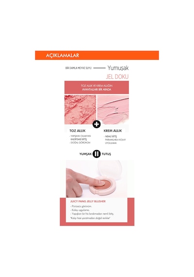 Missha A'PIEU Juicy-Pang Jelly Blusher Meyve Tonlarında Doğal Görünümlü Jel Allık RD01