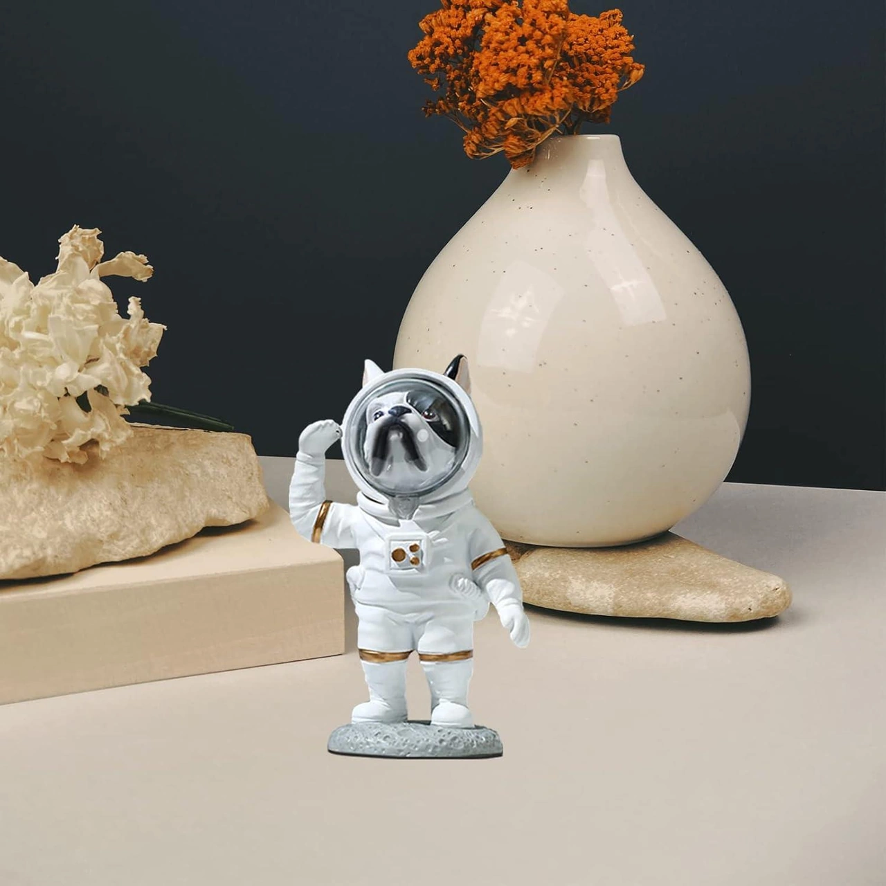 Modern Astronot Köpek Figür Biblo 14 Cm Ev Ofis Masa Süsü Dekoratif Uzay Temalı Hediyelik Heykel
