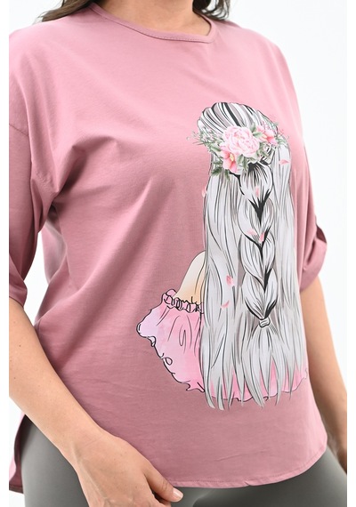 Kadın Büyük Beden Düşük Omuz Oversize T-shirt 1773-1-24 001