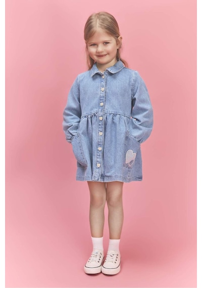 Defacto Uzun Kollu Jean Elbise Kız Bebek H0372a526smnm39 Mavi-nm39