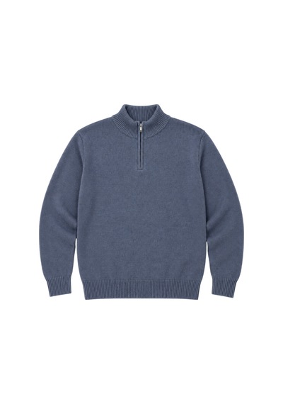 Battalmoda Erkek Büyük Beden İndigo Hattush Fermuarlı Dik Yaka Triko Kazak 3xl-4xl-5xl-6xl Indigo