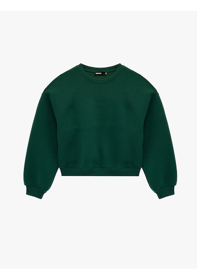 Koton Şardonlu Baskılı Uzun Kollu Bisiklet Yaka Sweatshirt Yeşil 6sak10149ek Yeşil