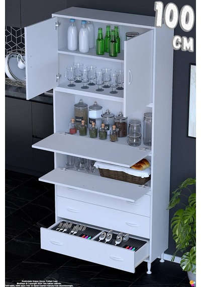 Ekin 100 Cm Bakliyat Dolabı Kahve Köşesi 3 Çekmeceli Çok Amaçlı Mutfak Kiler Banyo Dolabı Beyaz Ekin 100 Cm Bakliyat Dolabı Kahve Köşesi 3 Çekmeceli Çok Amaçlı Mutfak Kiler Banyo Dolabı Beyaz