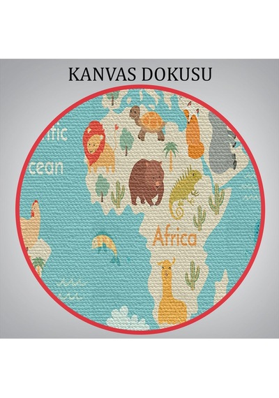 Es10 HG Hayvanlar Alemi Çocuk Odası Dünya Haritası Kanvas Tablo 1013 (95 x 55)