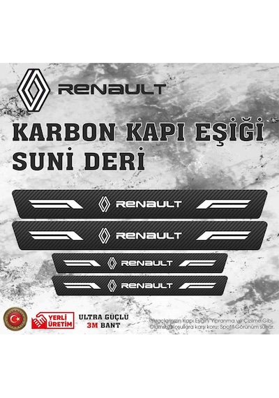Renault Uyumlu Deri Karbon Kapı Eşiği Koruyucu Bant 4 Adet