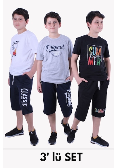 Panios Kids 3lü Erkek Çocuk Tişört-kapri Baskılı Alt-üst Takım Çok Renkli