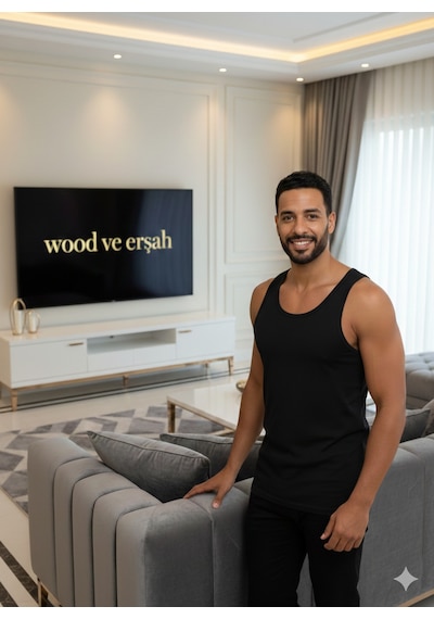 Lüx Wood Erkek Lüx Pamuk Penye Atlet Premium Rahat Lüx Erşah Siyah