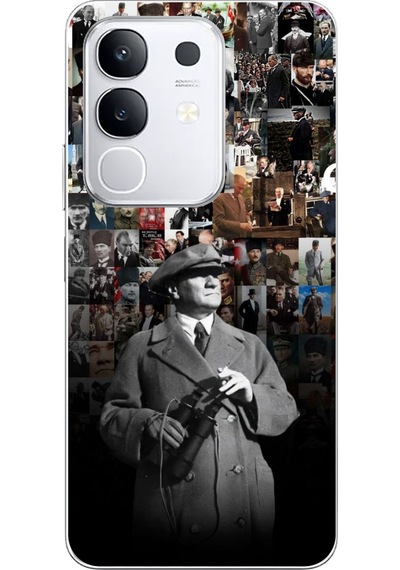 Vivo Y29 Uyumlu Atatürk Portre Kolaj Baskılı Silikon Kılıf Renkli
