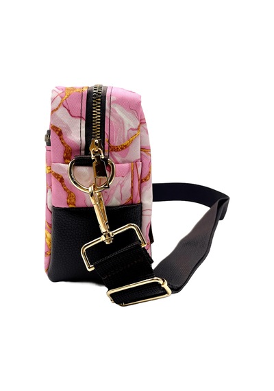 Differ Studio Pembe Mermer Desen-kahverengi Vegan Deri Gold Fermu Pembe