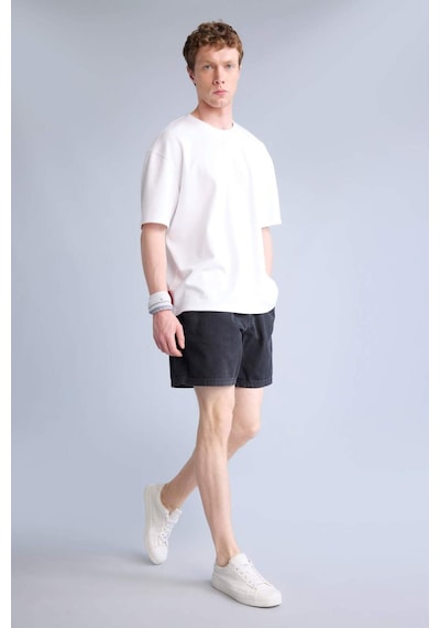 Defacto Relax Fıt Beli Lastikli Bermuda Jean Şort H7293ax26smnm40 Siyah-nm40
