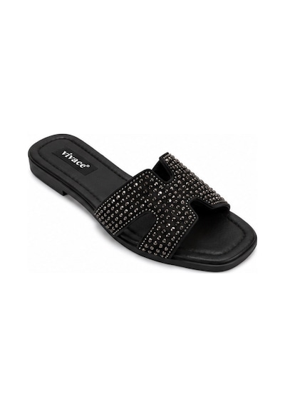 N Napa Shoe Np.1050.gümüş Taşlı Kadın Siyah Taşlı H Bant Düz Terlik Günlük Şık Ve Konforlu Yazlık Terlik