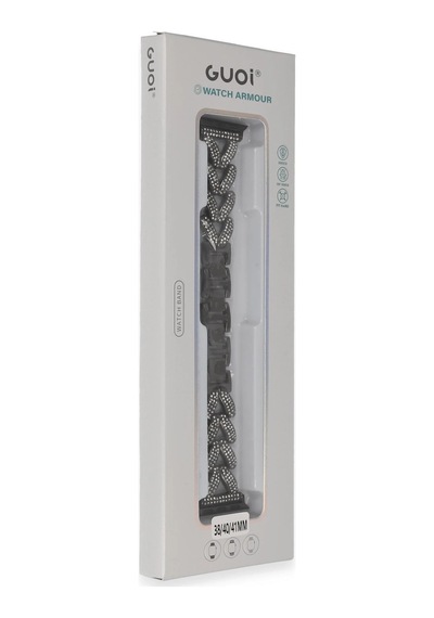 Newface Apple Watch 38mm Node Taşlı Kordon - Siyah Açık Mor