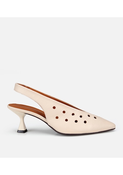 Hotiç Kadın Deri Ekru Delikli Arkası Açık Kısa Topuklu Stiletto 01ayh321470a400 01ayh321470a400