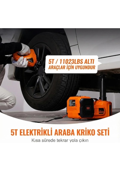 5 Ton Elektrikli Kriko Seti 12v, 3 Ü 1 Arada Hidrolik Araç Krikosu Somun Sıkma Tabancası Hava K